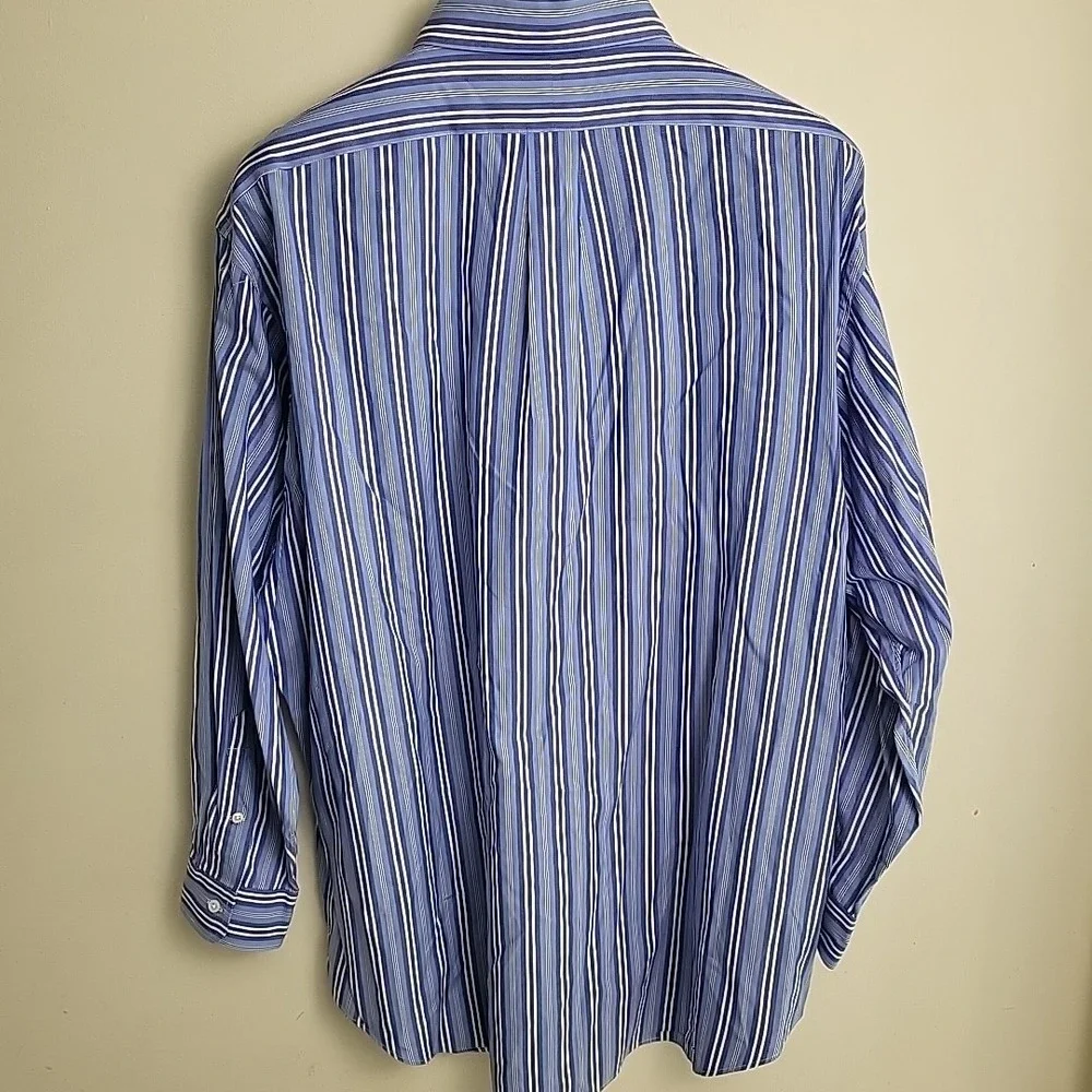 Polo Ralph Lauren Yarmouth Mens 17 1/2  34 Button Down Blue Stripes‎ Flesh Pony
